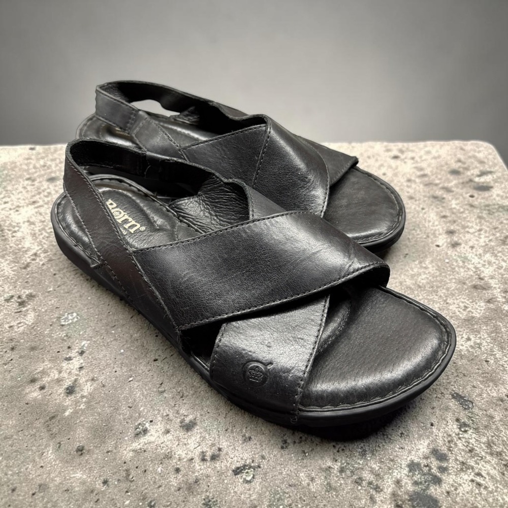 Born Black Leather Criss Cross Slingback Sandal - US 8 M